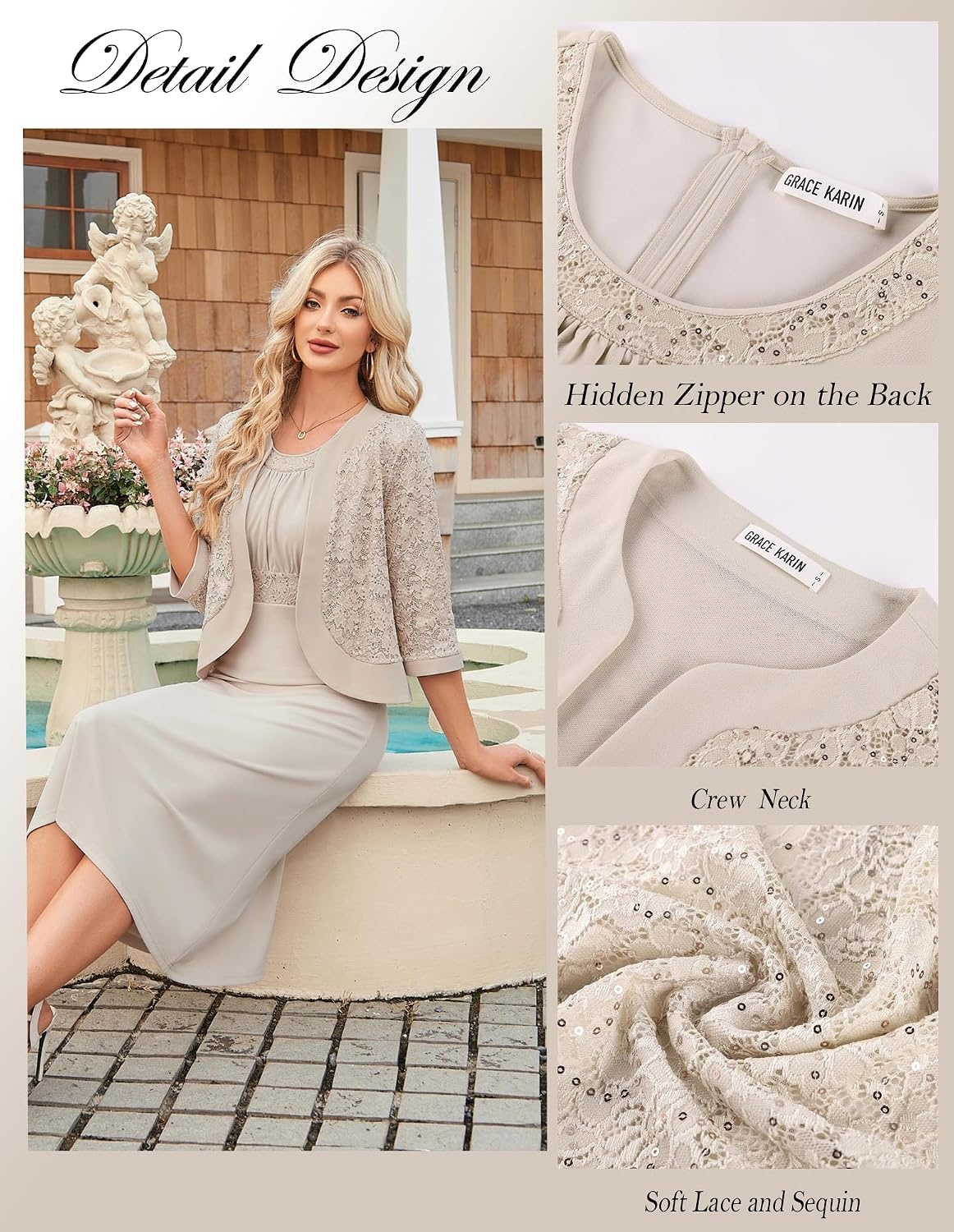 image:imageGRACE KARIN Womens Formal Wedding Guest Dress Mother of the Bride DressApricot