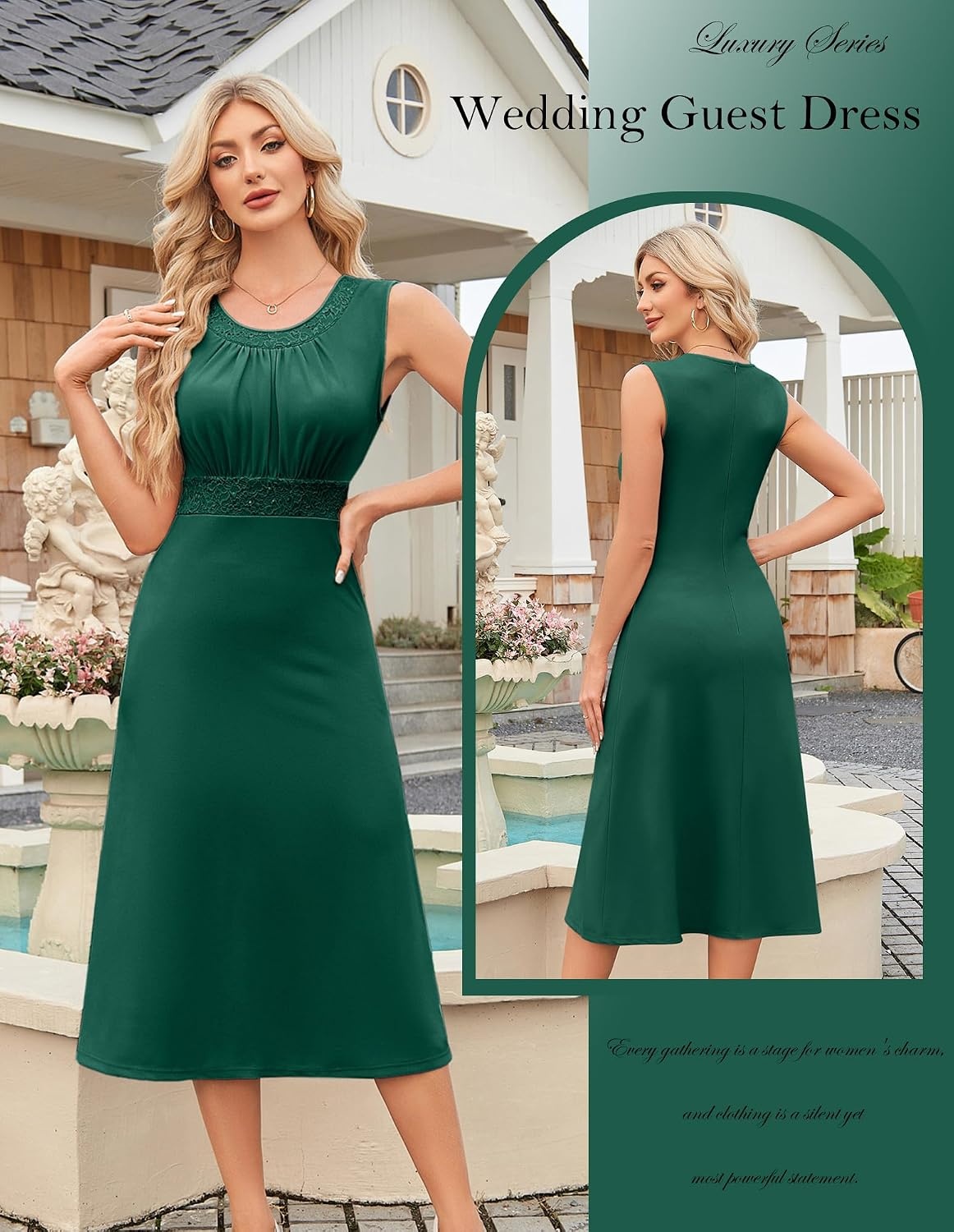 image:imageGRACE KARIN Womens Formal Wedding Guest Dress Mother of the Bride DressDark Green