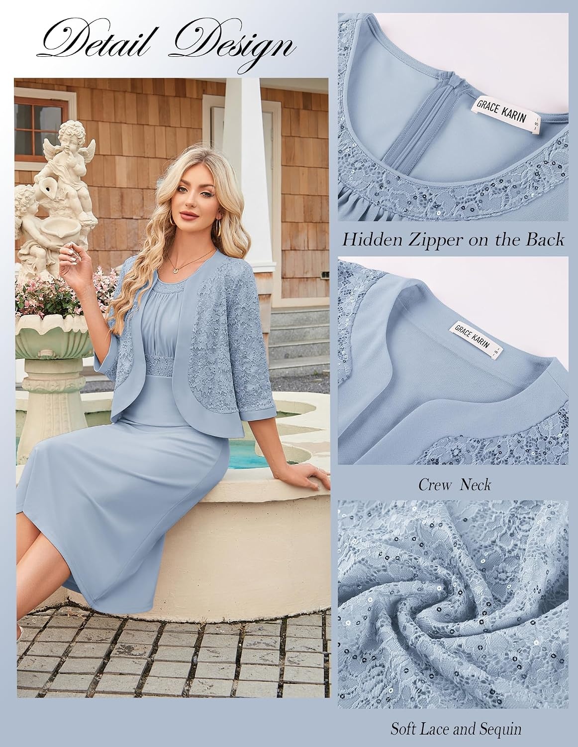 image:imageGRACE KARIN Womens Formal Wedding Guest Dress Mother of the Bride DressGray Blue