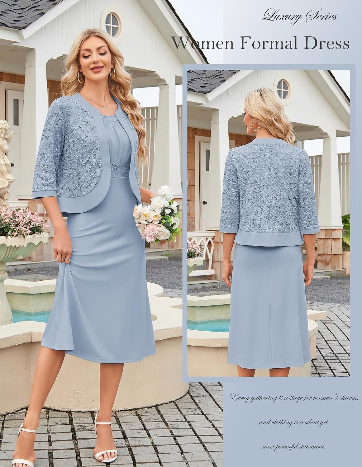 image:imageGRACE KARIN Womens Formal Wedding Guest Dress Mother of the Bride DressGray Blue