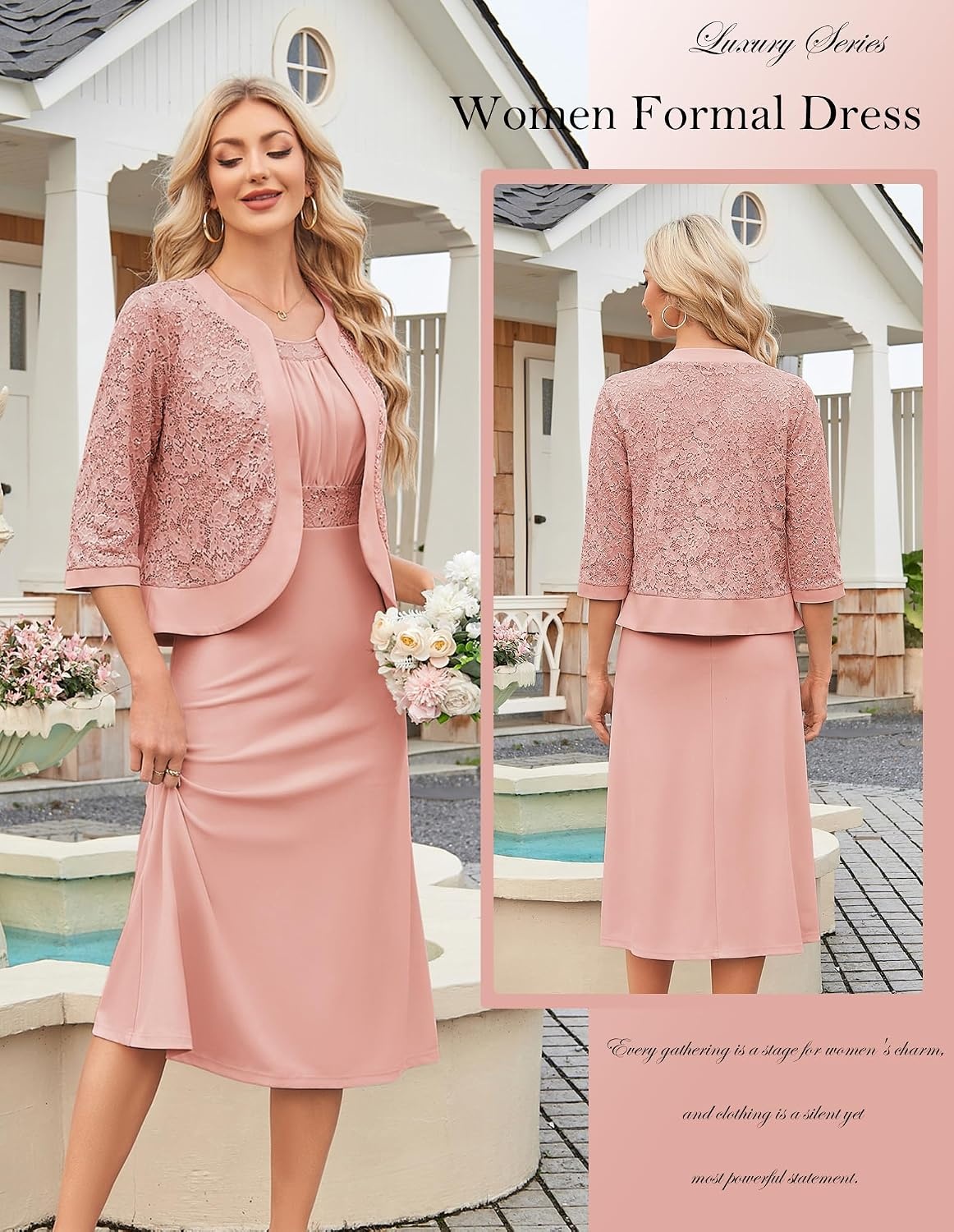 image:imageGRACE KARIN Womens Formal Wedding Guest Dress Mother of the Bride DressLight Pink Coral