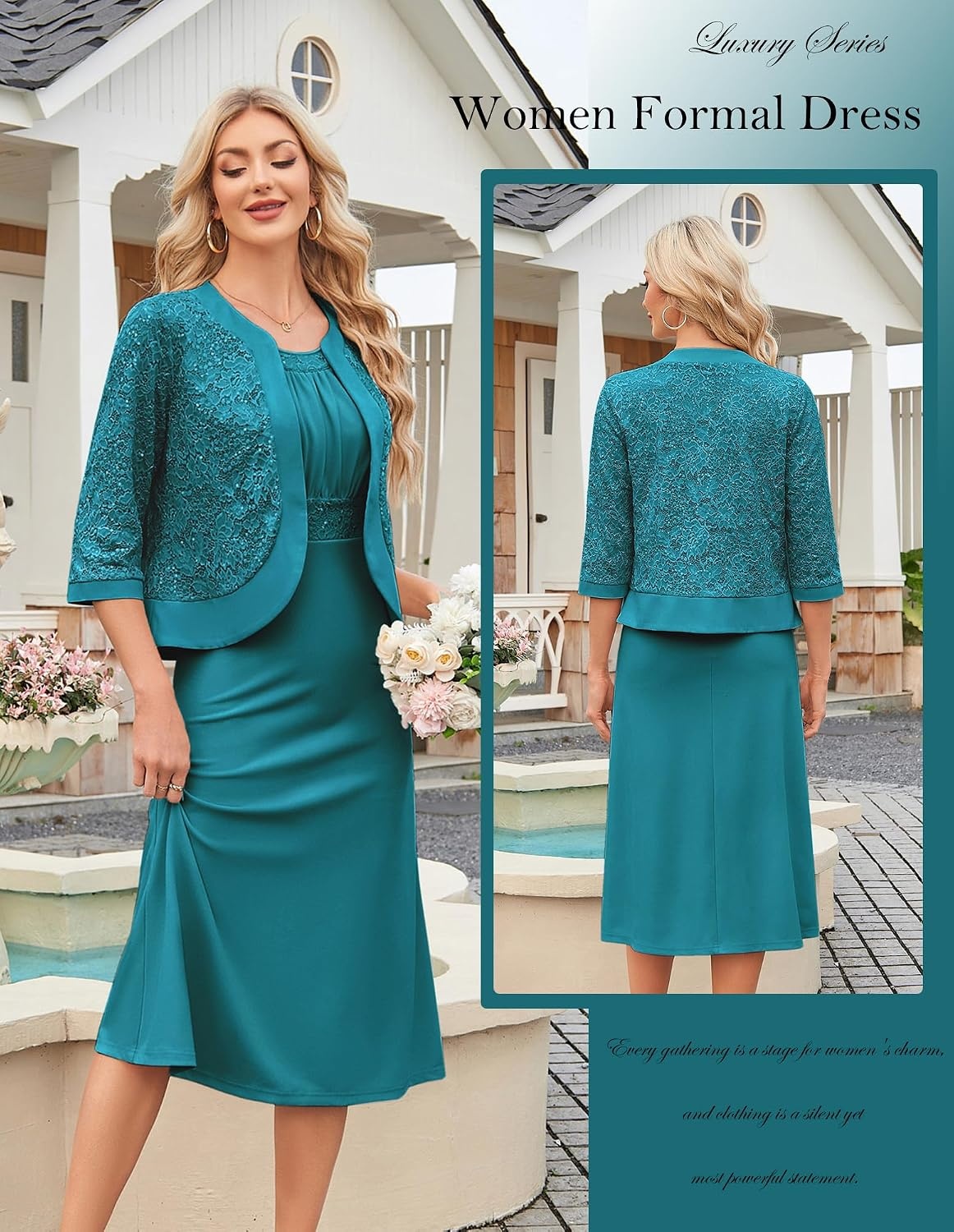 image:imageGRACE KARIN Womens Formal Wedding Guest Dress Mother of the Bride DressPeacock Blue