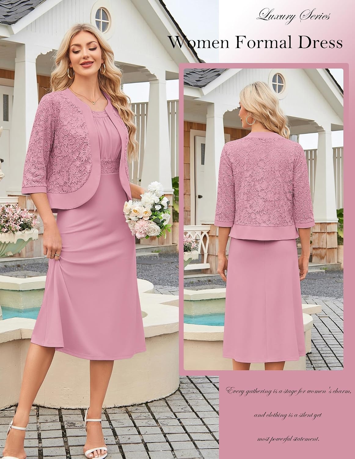 image:imageGRACE KARIN Womens Formal Wedding Guest Dress Mother of the Bride DressPink
