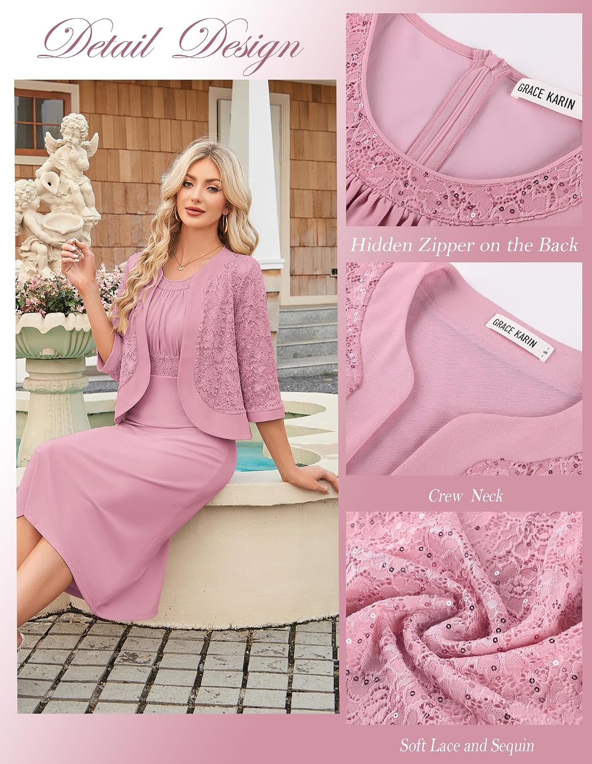 image:imageGRACE KARIN Womens Formal Wedding Guest Dress Mother of the Bride DressPink