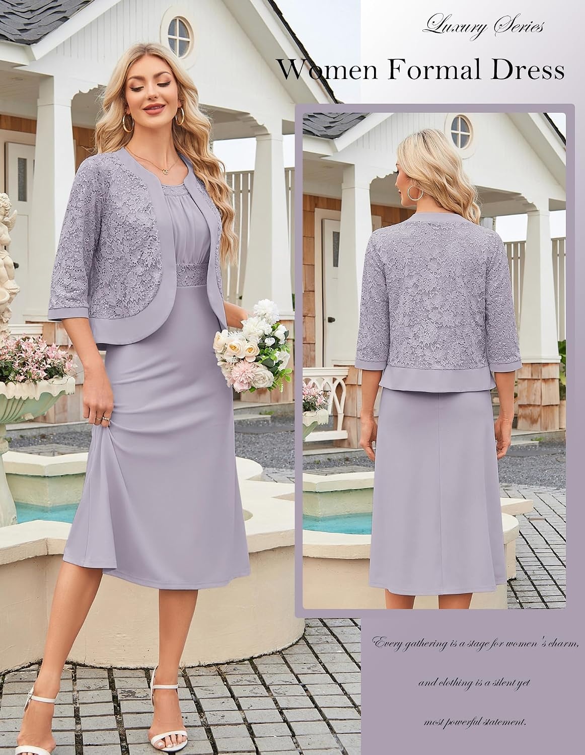 image:imageGRACE KARIN Womens Formal Wedding Guest Dress Mother of the Bride DressPurple Gray