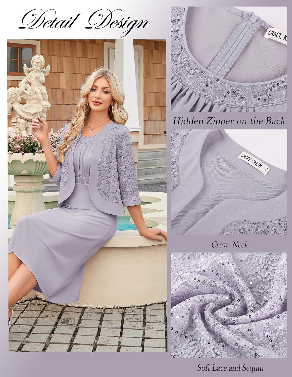 image:imageGRACE KARIN Womens Formal Wedding Guest Dress Mother of the Bride DressPurple Gray