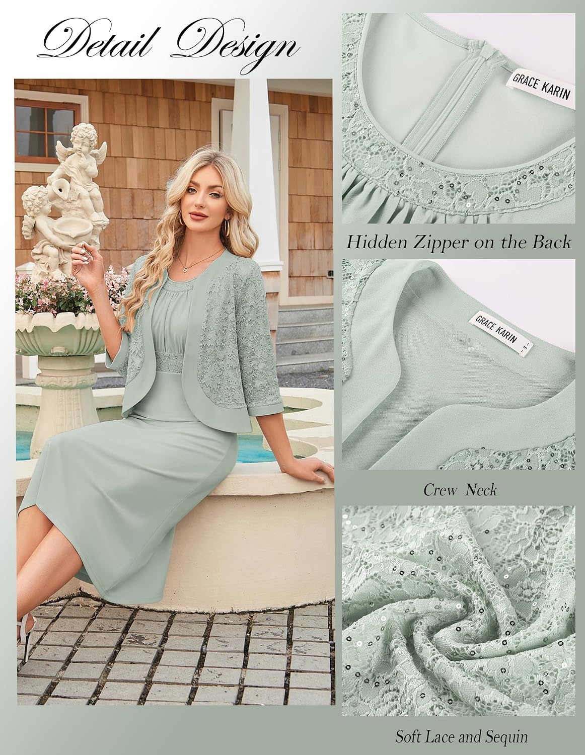 image:imageGRACE KARIN Womens Formal Wedding Guest Dress Mother of the Bride DressSage Green