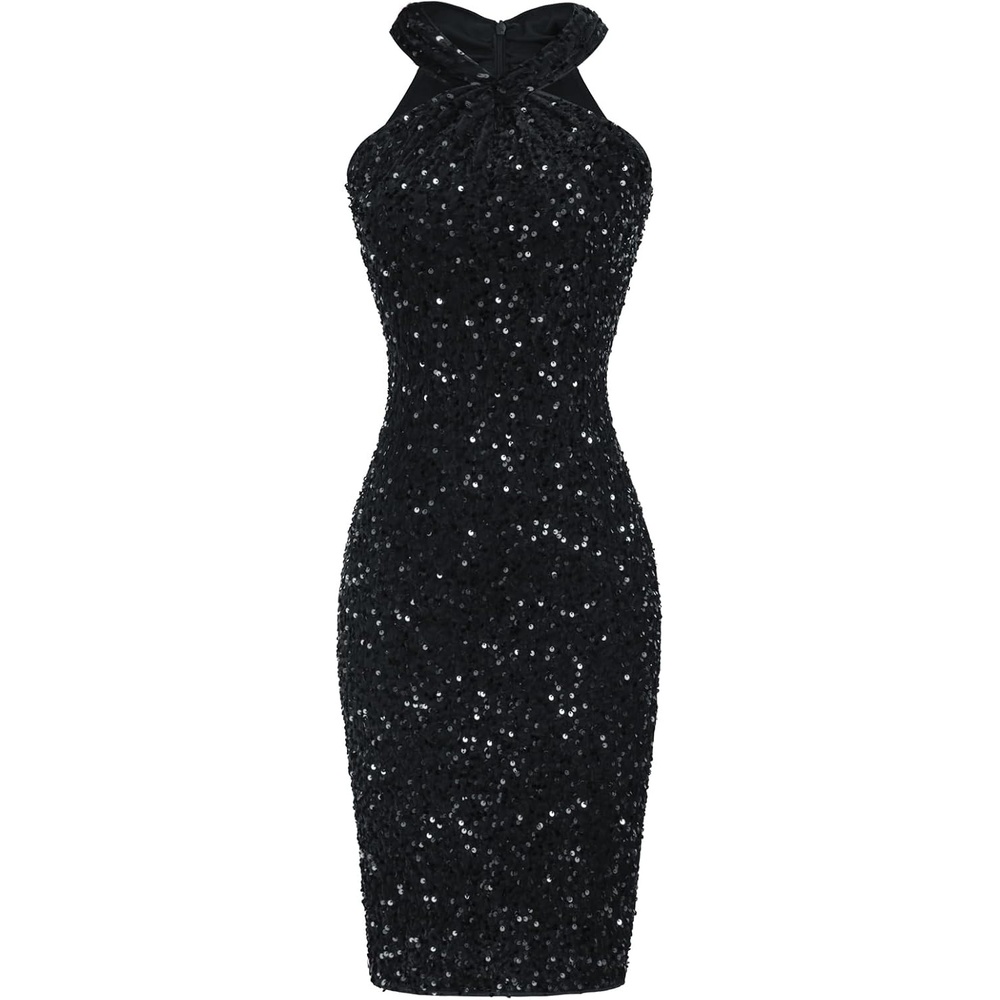 image:imageGRACE KARIN Women Short Sequin DressSparkly Cocktail Bodycon DressesBlack