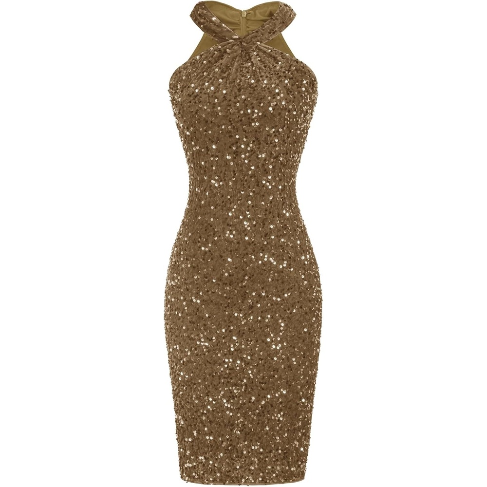 image:imageGRACE KARIN Women Short Sequin DressSparkly Cocktail Bodycon DressesBrown