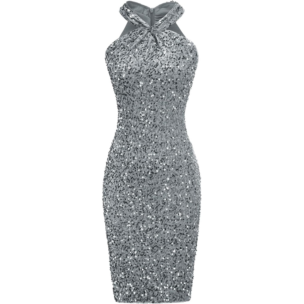 image:imageGRACE KARIN Women Short Sequin DressSparkly Cocktail Bodycon DressesDark Gray