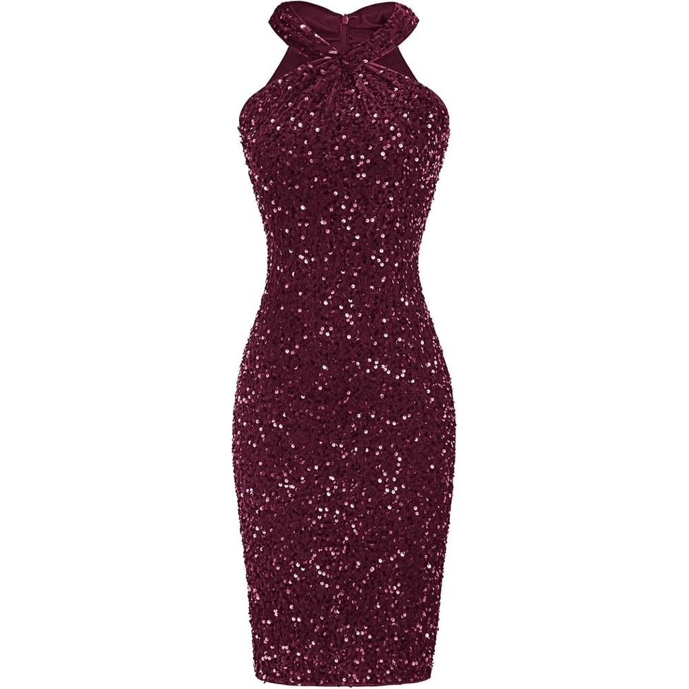 image:imageGRACE KARIN Women Short Sequin DressSparkly Cocktail Bodycon DressesDark Red