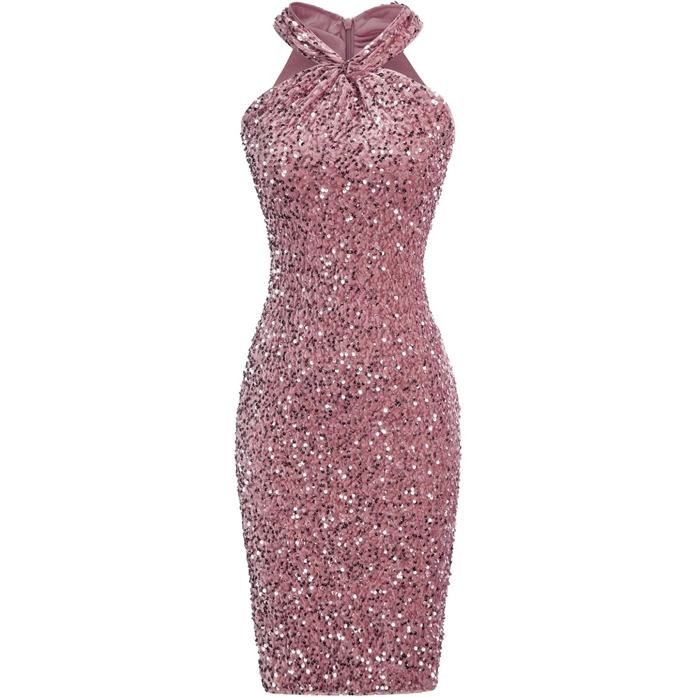 image:imageGRACE KARIN Women Short Sequin DressSparkly Cocktail Bodycon DressesGray Pink