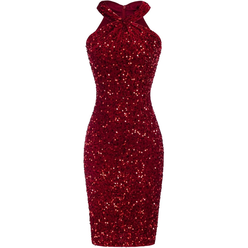 image:imageGRACE KARIN Women Short Sequin DressSparkly Cocktail Bodycon DressesRed