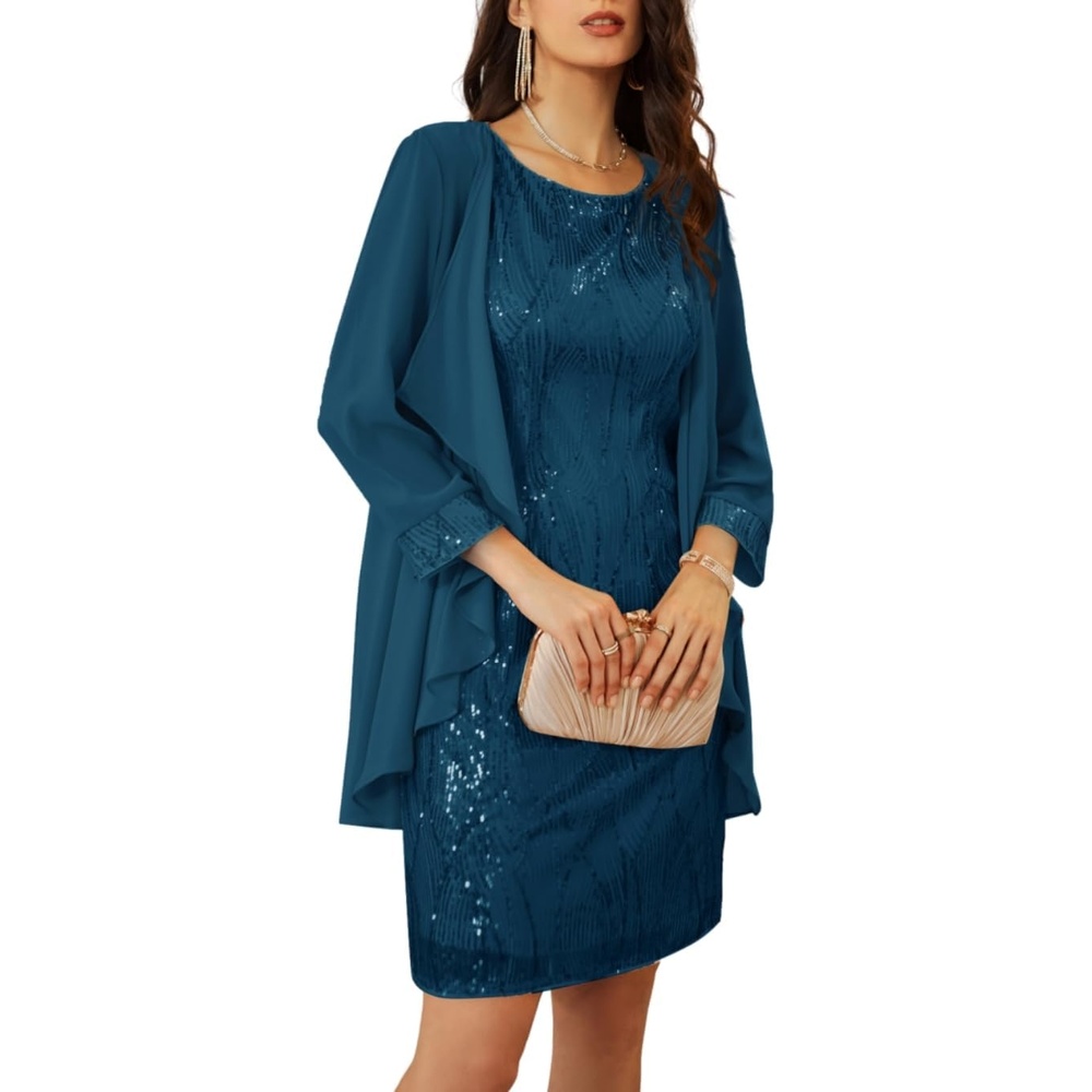 image:imageGRACE KARIN Women Wedding Guest Dresses Sequin Mother of the Bride DressesPeacock Blue