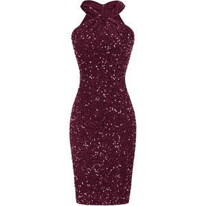 GRACE KARIN Women Short Sequin Dress,Sparkly Cocktail Bodycon Dresses(Dark Red)