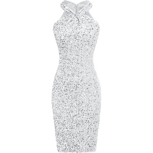 GRACE KARIN Women Short Sequin Dress,Sparkly Cocktail Bodycon Dresses(Silver)