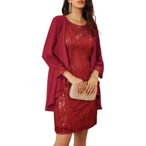 GRACE KARIN Women Wedding Guest Dresses Sequin Mother of the Bride Dresses(Bright Red)