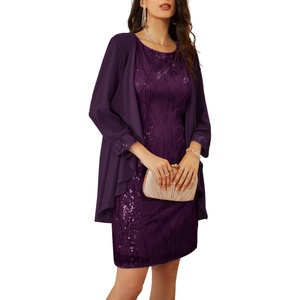 GRACE KARIN Women Wedding Guest Dresses Sequin Mother of the Bride Dresses(Purple)