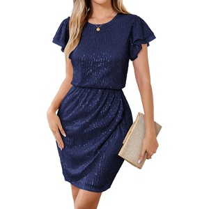 GRACE KARIN Women’s Cap Sleeve Sparkly Sequin Midi Dress(Navy Blue)