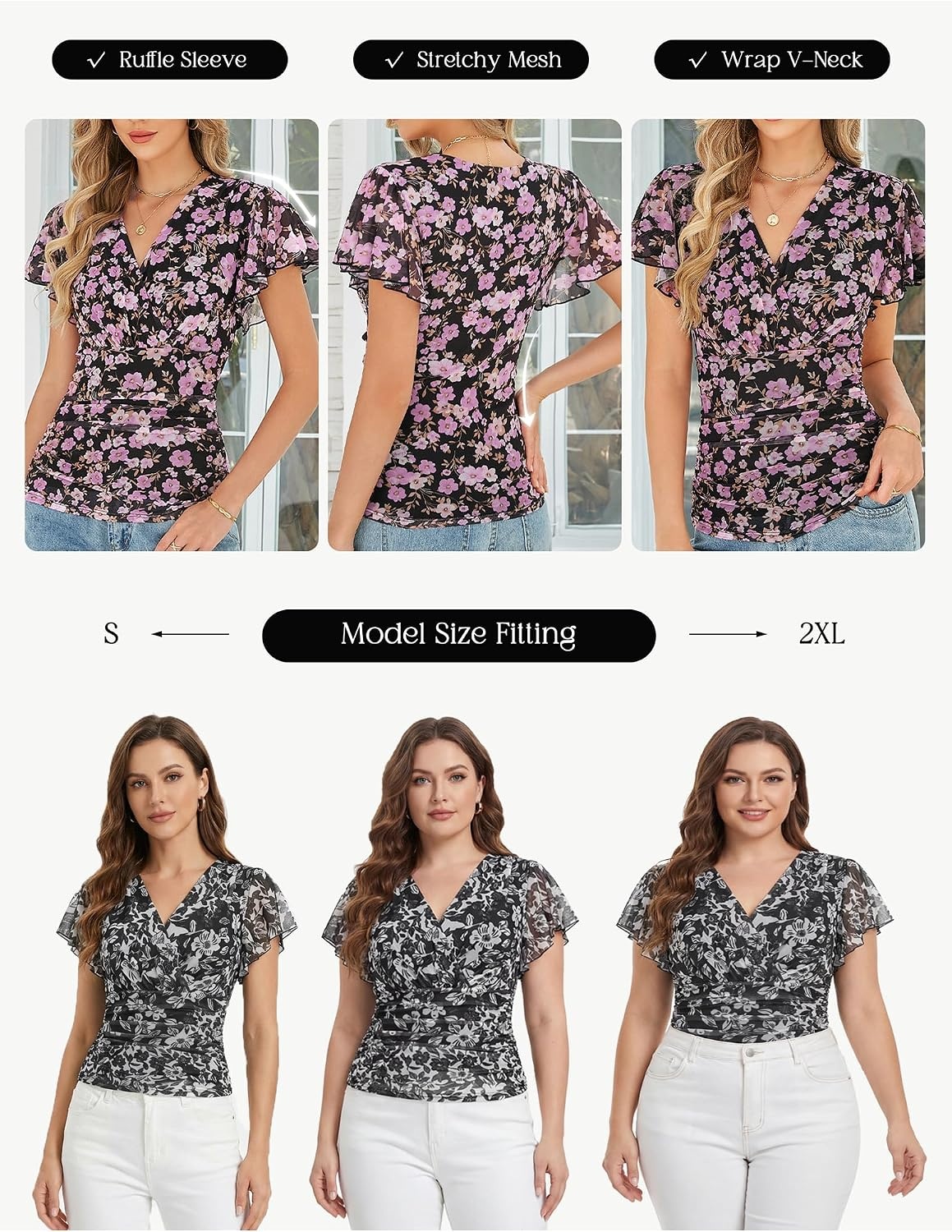 image:imageGRACE KARIN 2026 Womens Mesh Tops Dressy Casual Boho BlousesBlack White