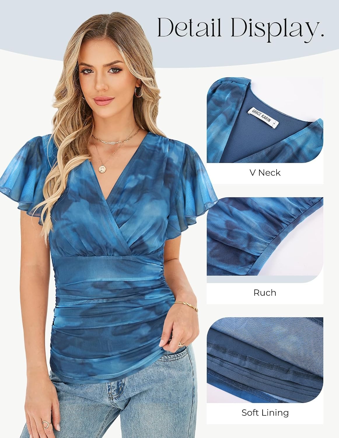 image:imageGRACE KARIN 2026 Womens Mesh Tops Dressy Casual Boho BlousesBlue