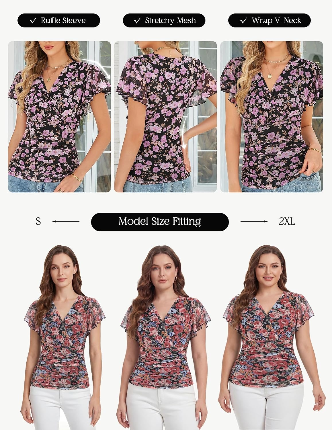 image:imageGRACE KARIN 2026 Womens Mesh Tops Dressy Casual Boho BlousesFloral