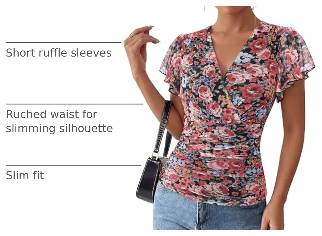 image:imageGRACE KARIN 2026 Womens Mesh Tops Dressy Casual Boho BlousesFloral