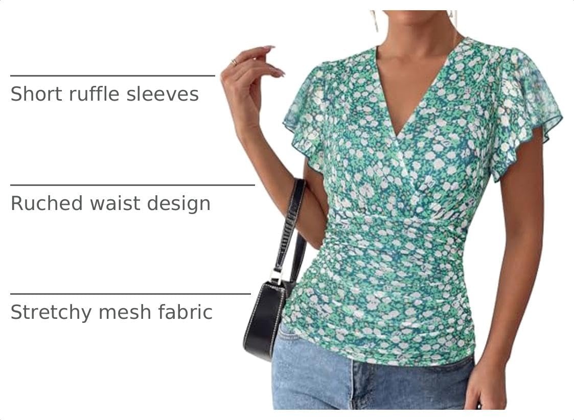 image:imageGRACE KARIN 2026 Womens Mesh Tops Dressy Casual Boho BlousesGreen White