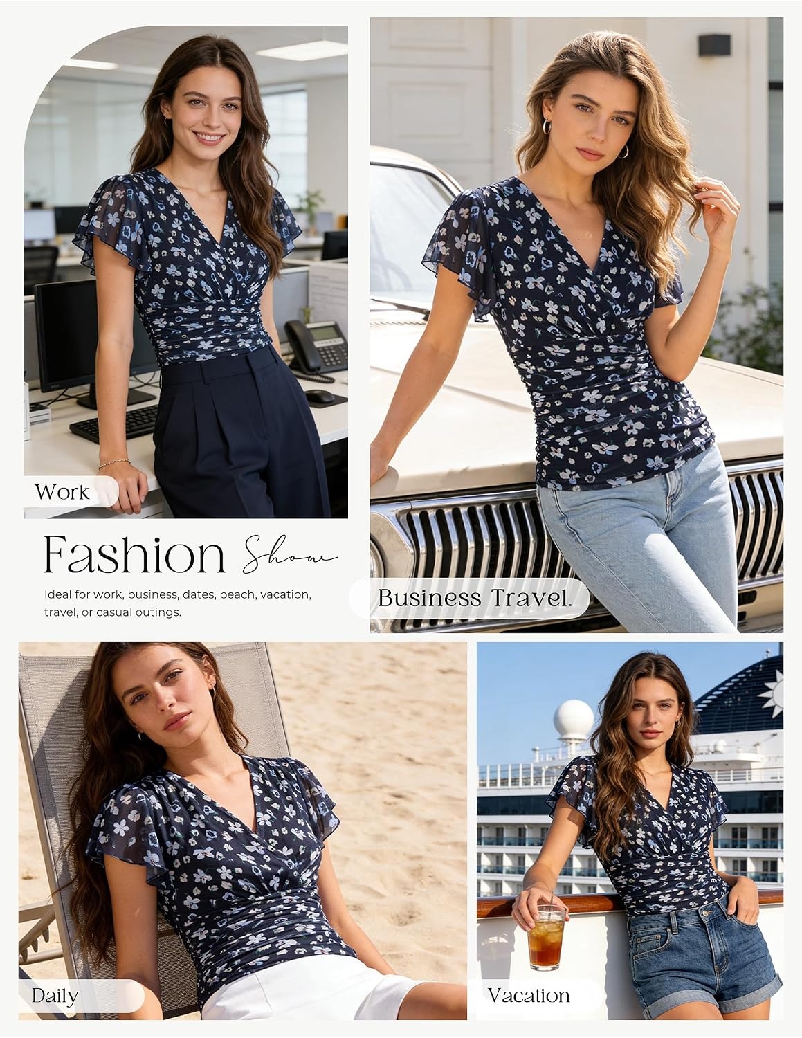 image:imageGRACE KARIN 2026 Womens Mesh Tops Dressy Casual Boho BlousesNavy Floral