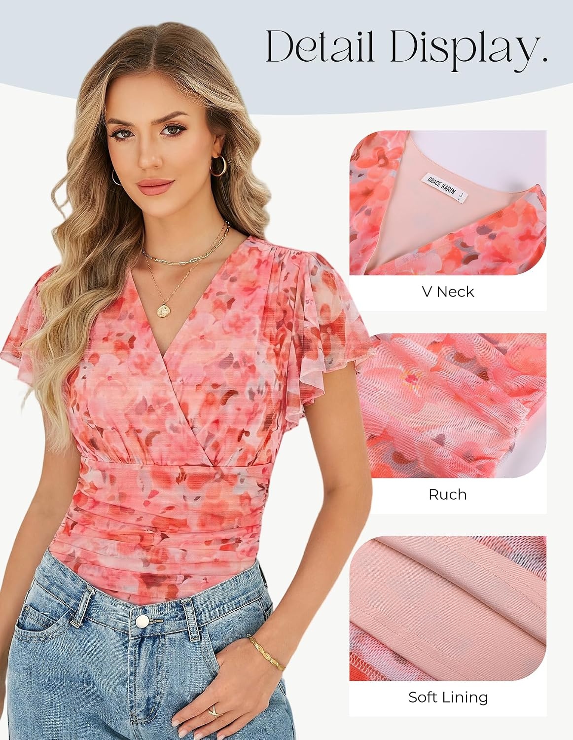 image:imageGRACE KARIN 2026 Womens Mesh Tops Dressy Casual Boho BlousesOrange