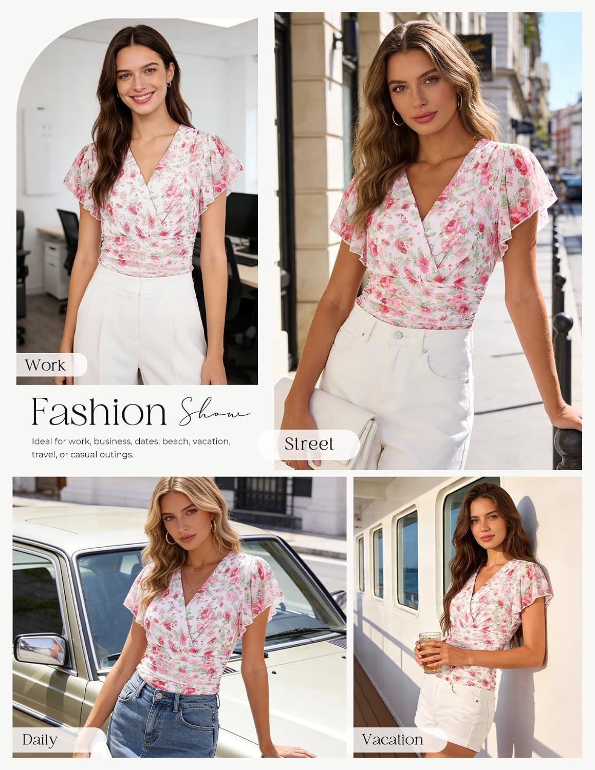 image:imageGRACE KARIN 2026 Womens Mesh Tops Dressy Casual Boho BlousesPink White