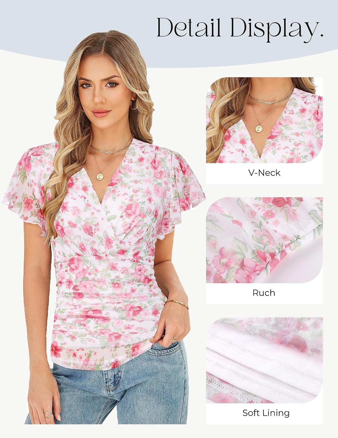 image:imageGRACE KARIN 2026 Womens Mesh Tops Dressy Casual Boho BlousesPink White