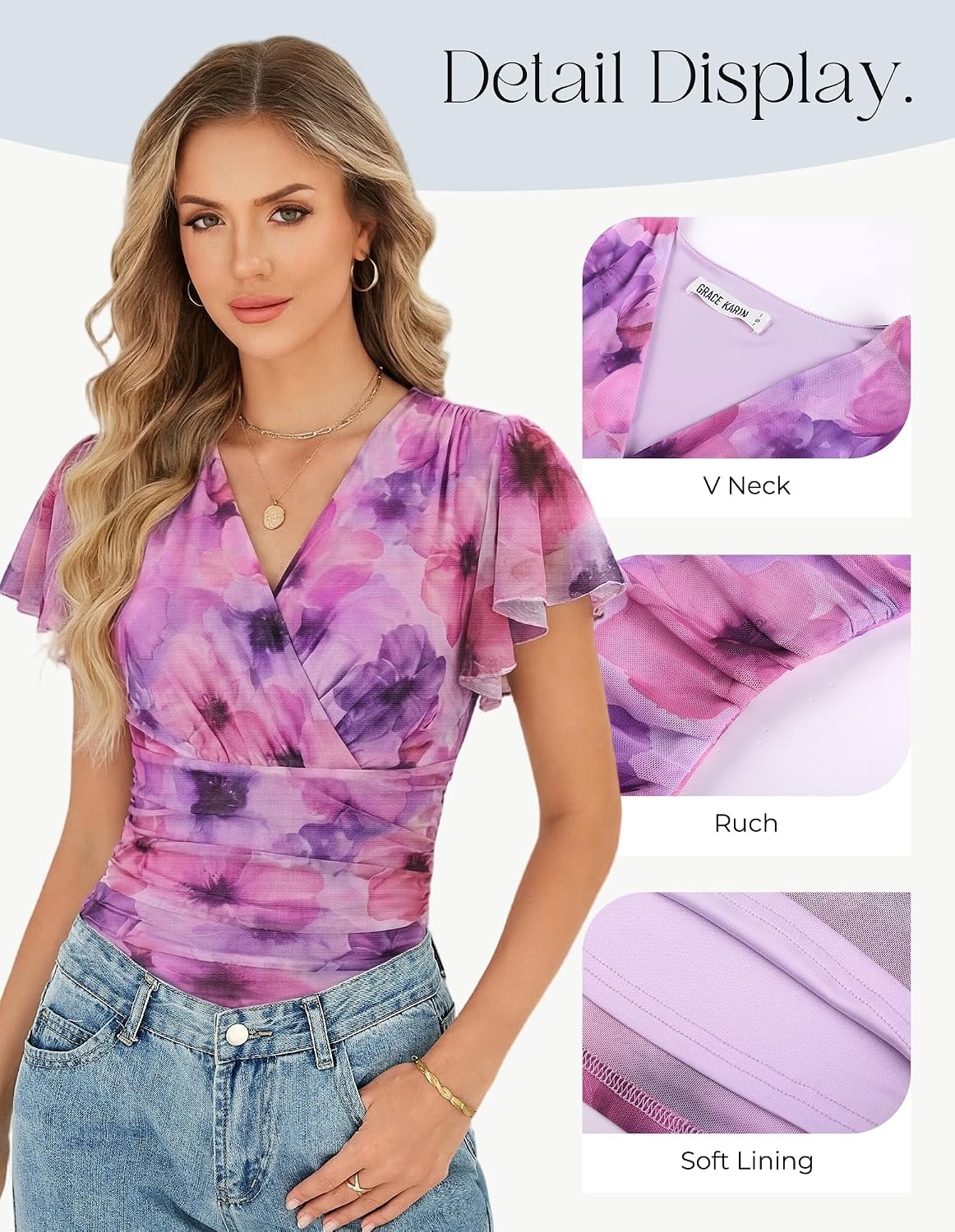 image:imageGRACE KARIN 2026 Womens Mesh Tops Dressy Casual Boho BlousesPurple