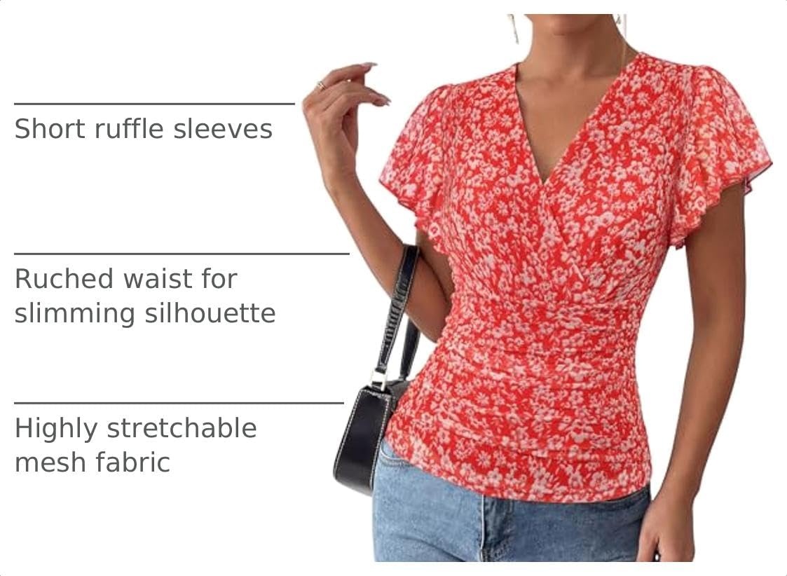 image:imageGRACE KARIN 2026 Womens Mesh Tops Dressy Casual Boho BlousesRed White