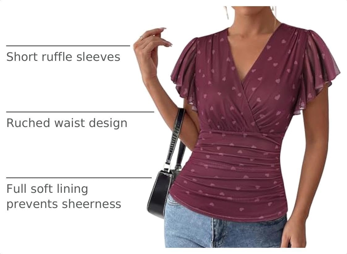 image:imageGRACE KARIN 2026 Womens Mesh Tops Dressy Casual Boho BlousesWine Red