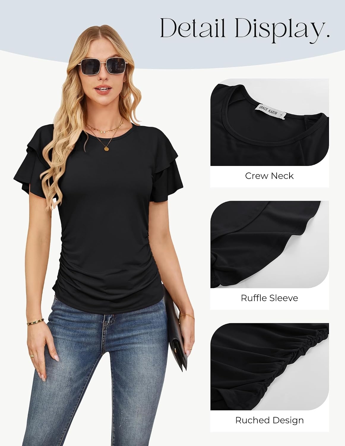 image:imageGRACE KARIN Women Tops Dressy Casual Ruffle Sleeve BlousesBlack