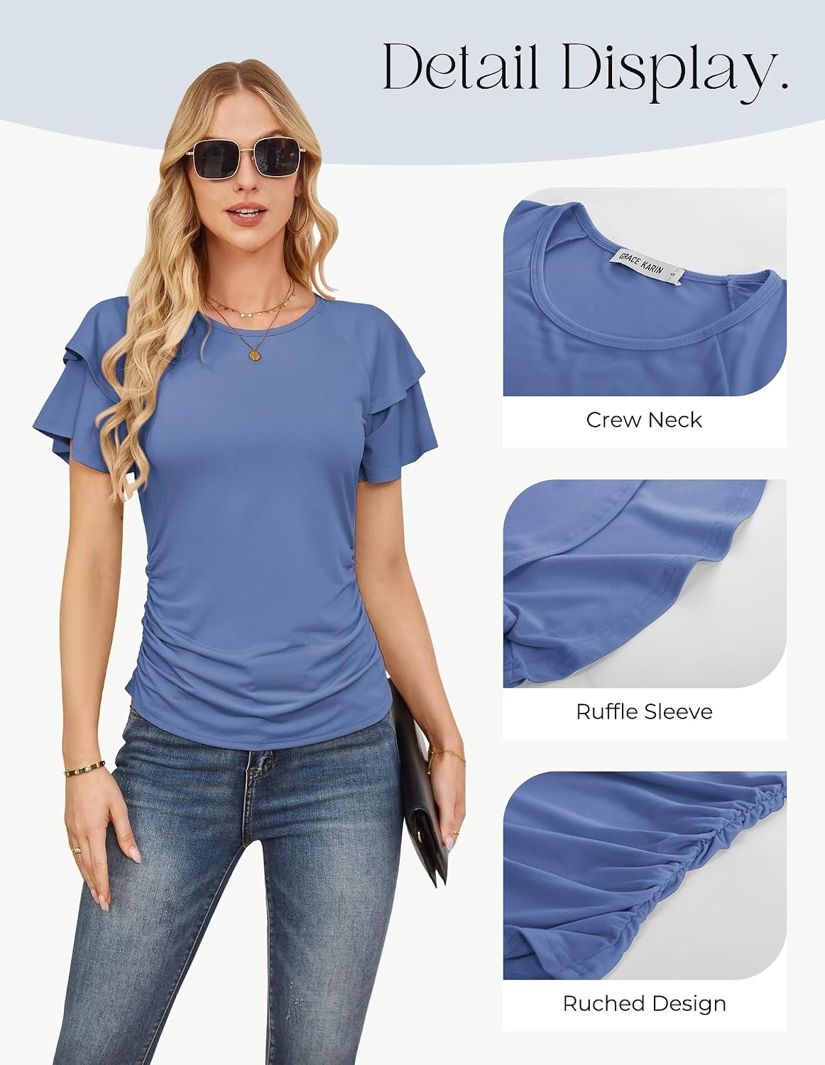 image:imageGRACE KARIN Women Tops Dressy Casual Ruffle Sleeve BlousesBlue