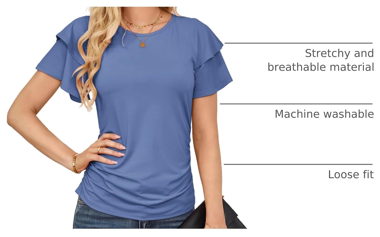 image:imageGRACE KARIN Women Tops Dressy Casual Ruffle Sleeve BlousesBlue