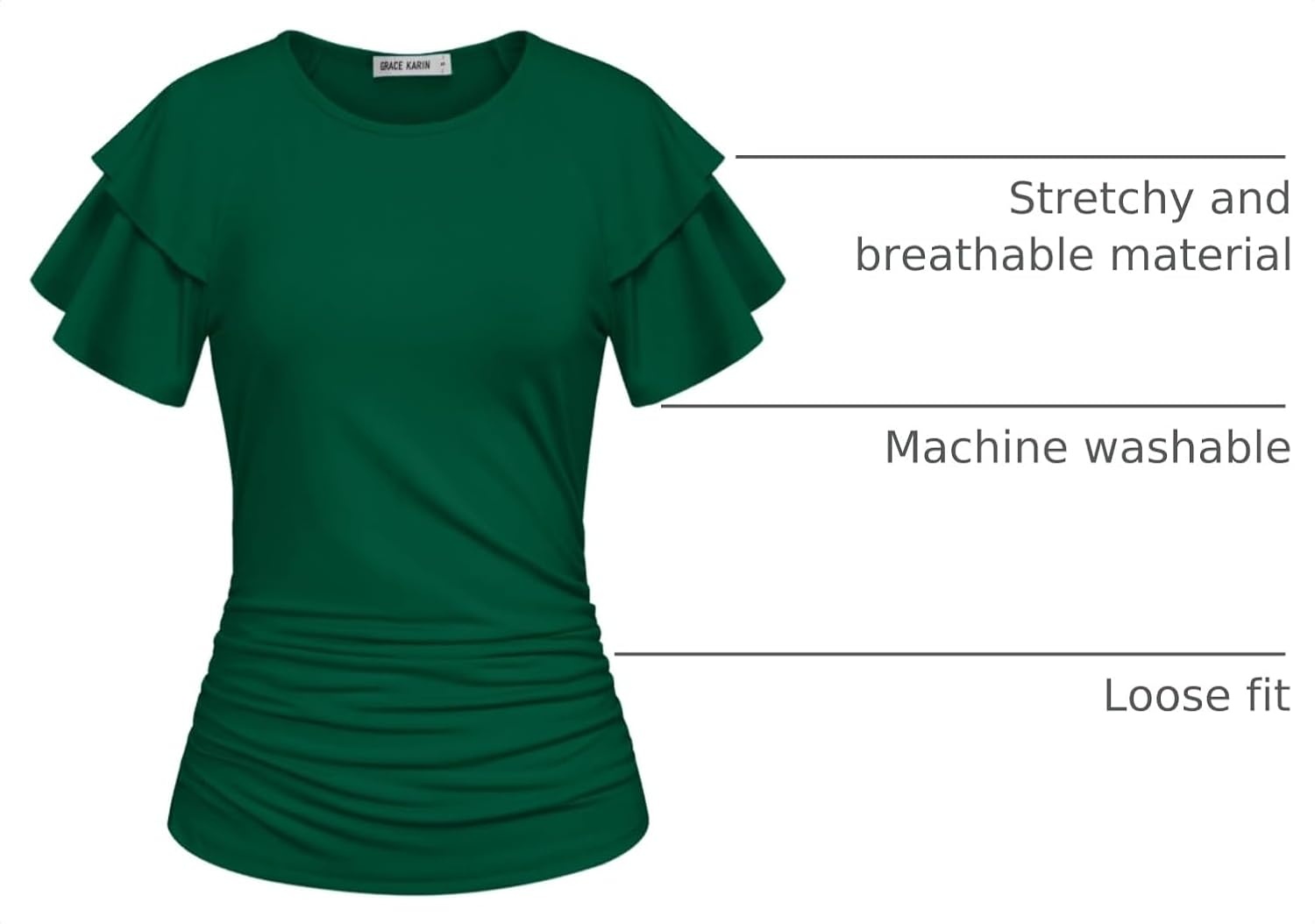 image:imageGRACE KARIN Women Tops Dressy Casual Ruffle Sleeve BlousesDark Green