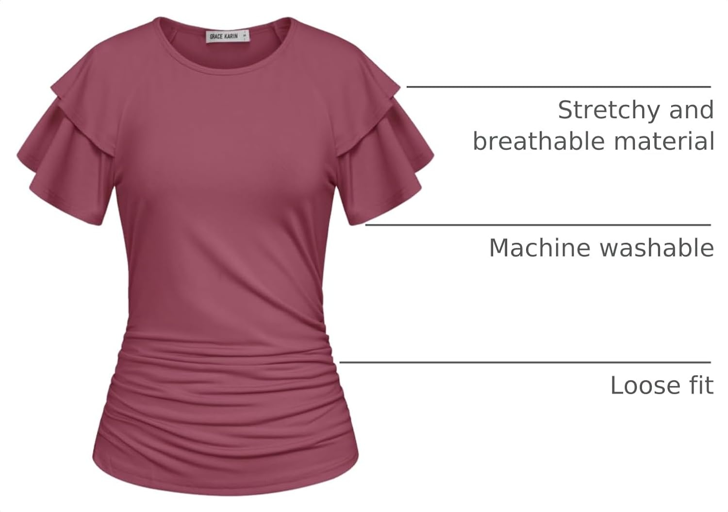 image:imageGRACE KARIN Women Tops Dressy Casual Ruffle Sleeve BlousesFuchsia