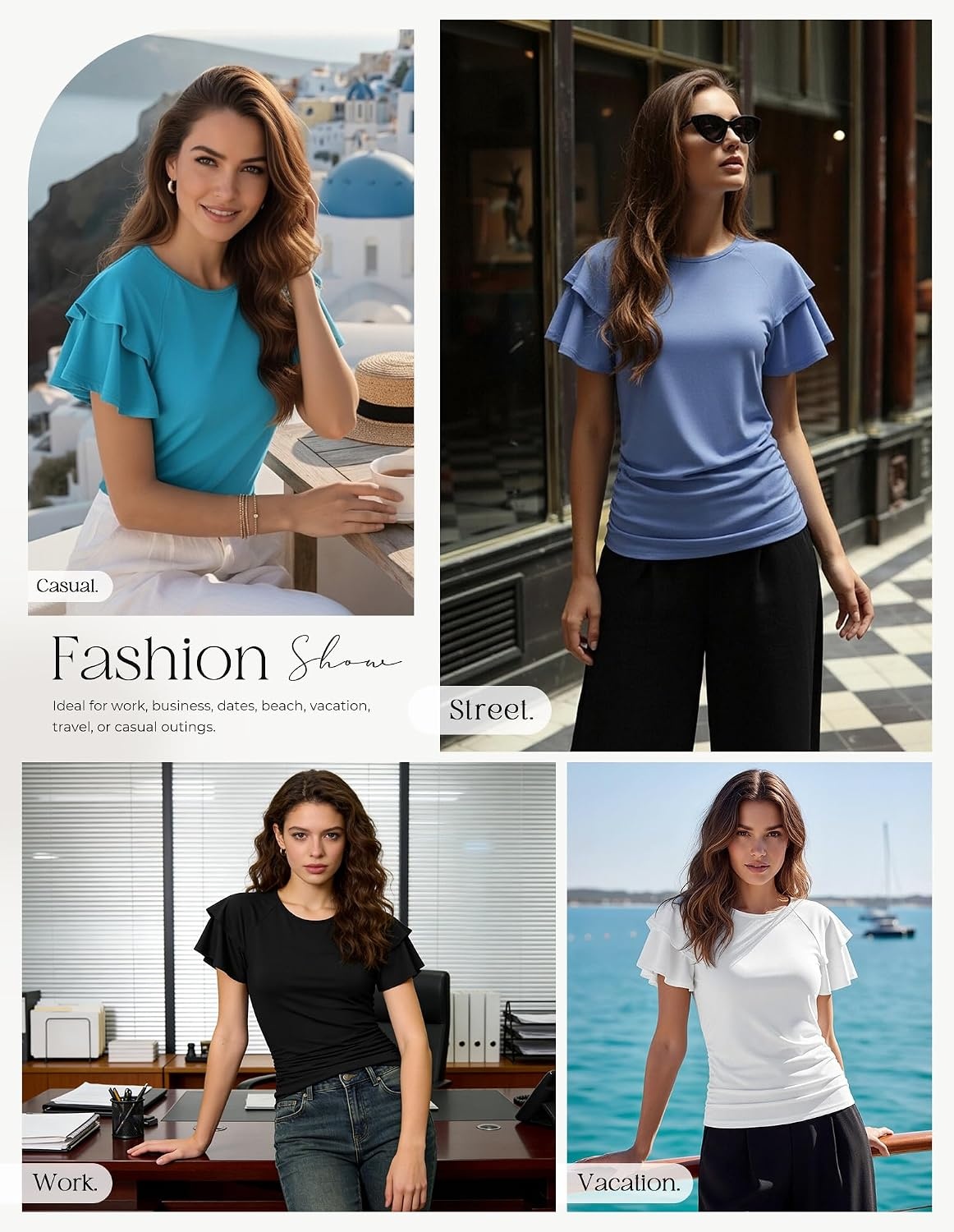 image:imageGRACE KARIN Women Tops Dressy Casual Ruffle Sleeve BlousesFuchsia