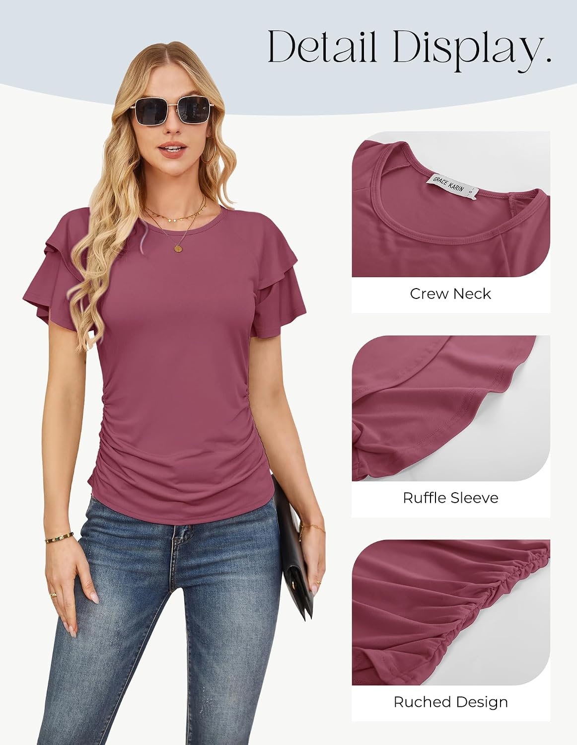 image:imageGRACE KARIN Women Tops Dressy Casual Ruffle Sleeve BlousesFuchsia