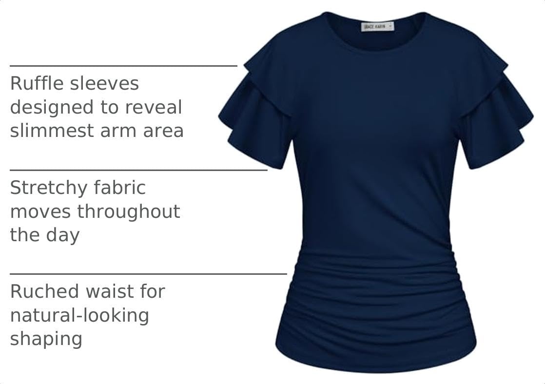image:imageGRACE KARIN Women Tops Dressy Casual Ruffle Sleeve BlousesNavy Blue