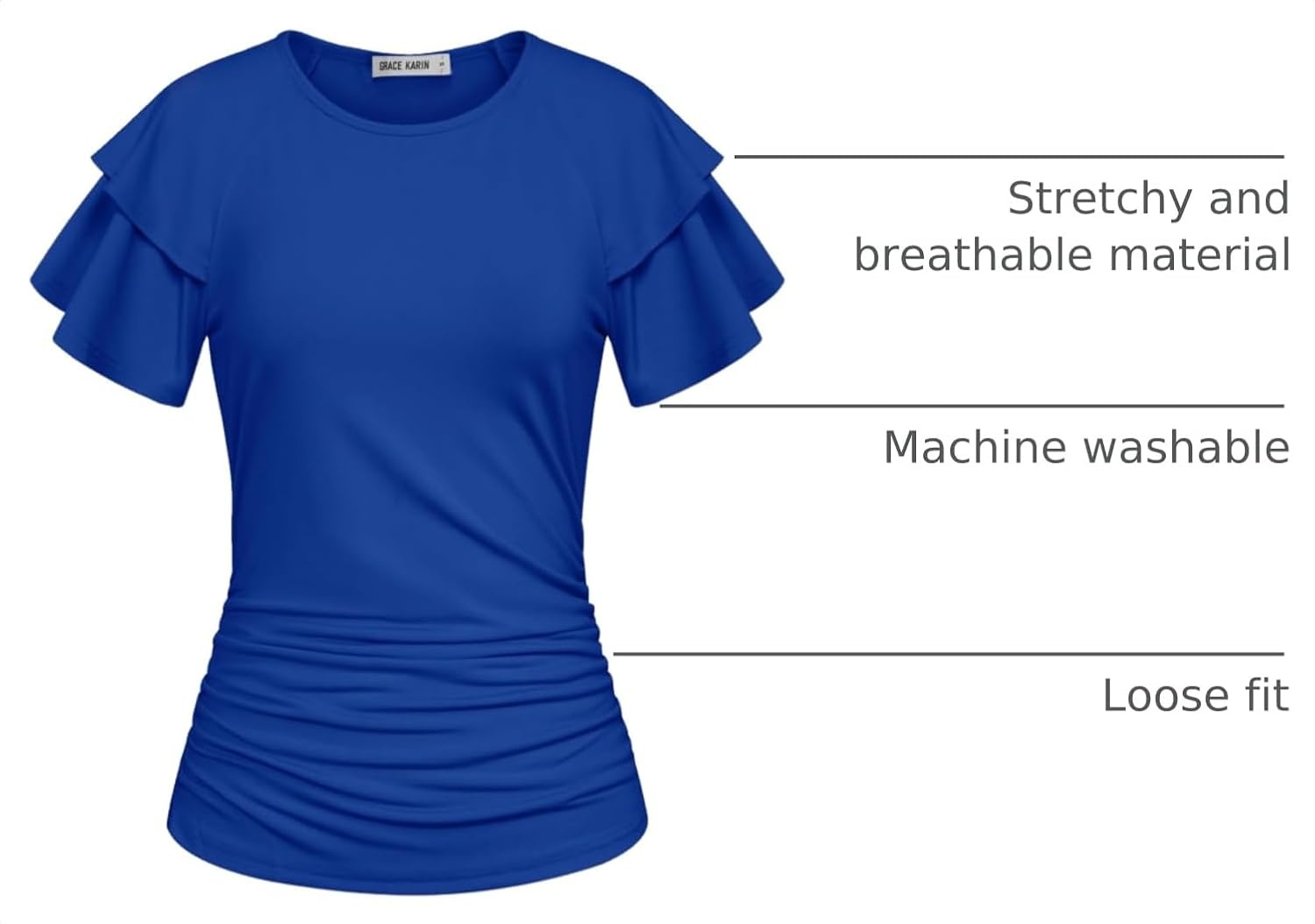 image:imageGRACE KARIN Women Tops Dressy Casual Ruffle Sleeve BlousesRoyal Blue