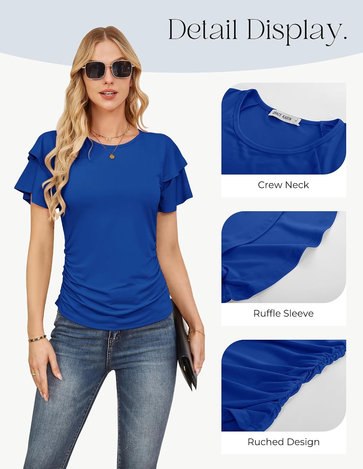 image:imageGRACE KARIN Women Tops Dressy Casual Ruffle Sleeve BlousesRoyal Blue