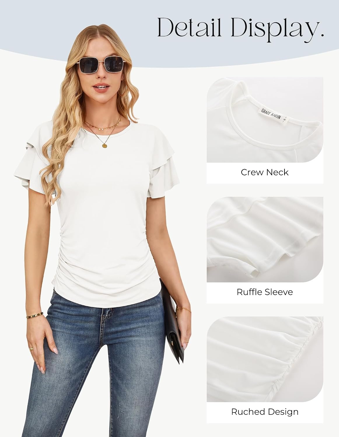 image:imageGRACE KARIN Women Tops Dressy Casual Ruffle Sleeve BlousesWhite