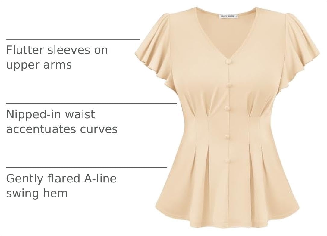 image:imageGRACE KARIN Womens Summer Blouses Dressy Casual Ruffle Peplum TopsApricot