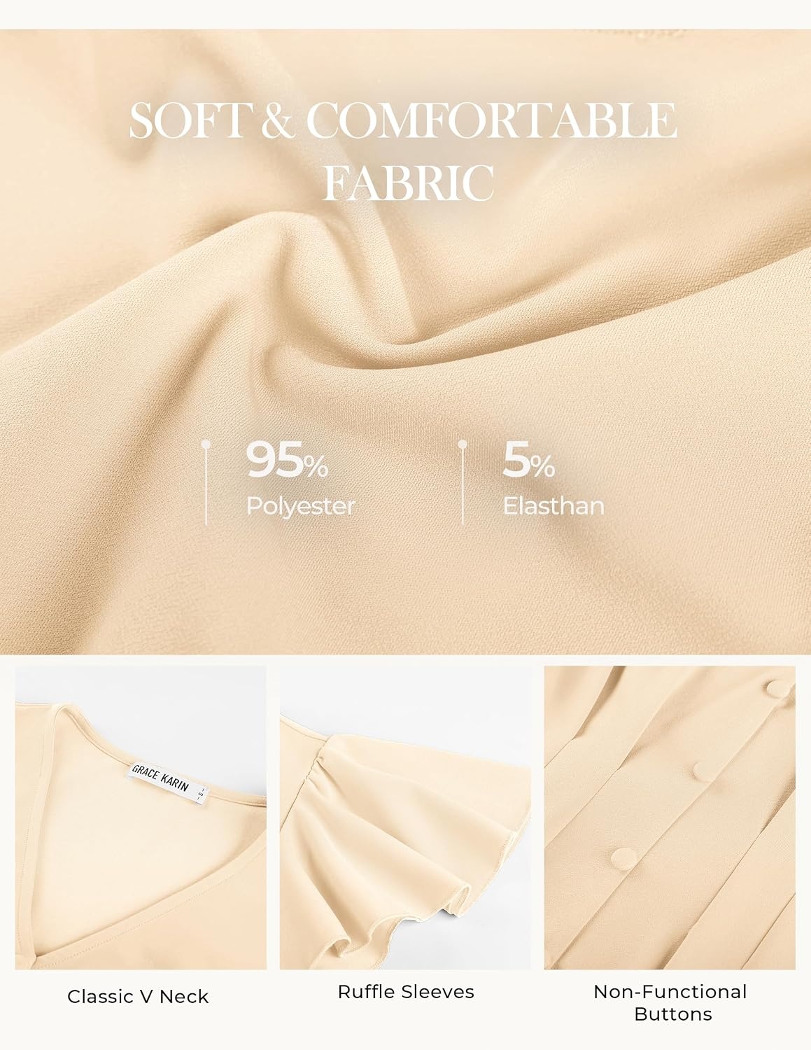 image:imageGRACE KARIN Womens Summer Blouses Dressy Casual Ruffle Peplum TopsApricot
