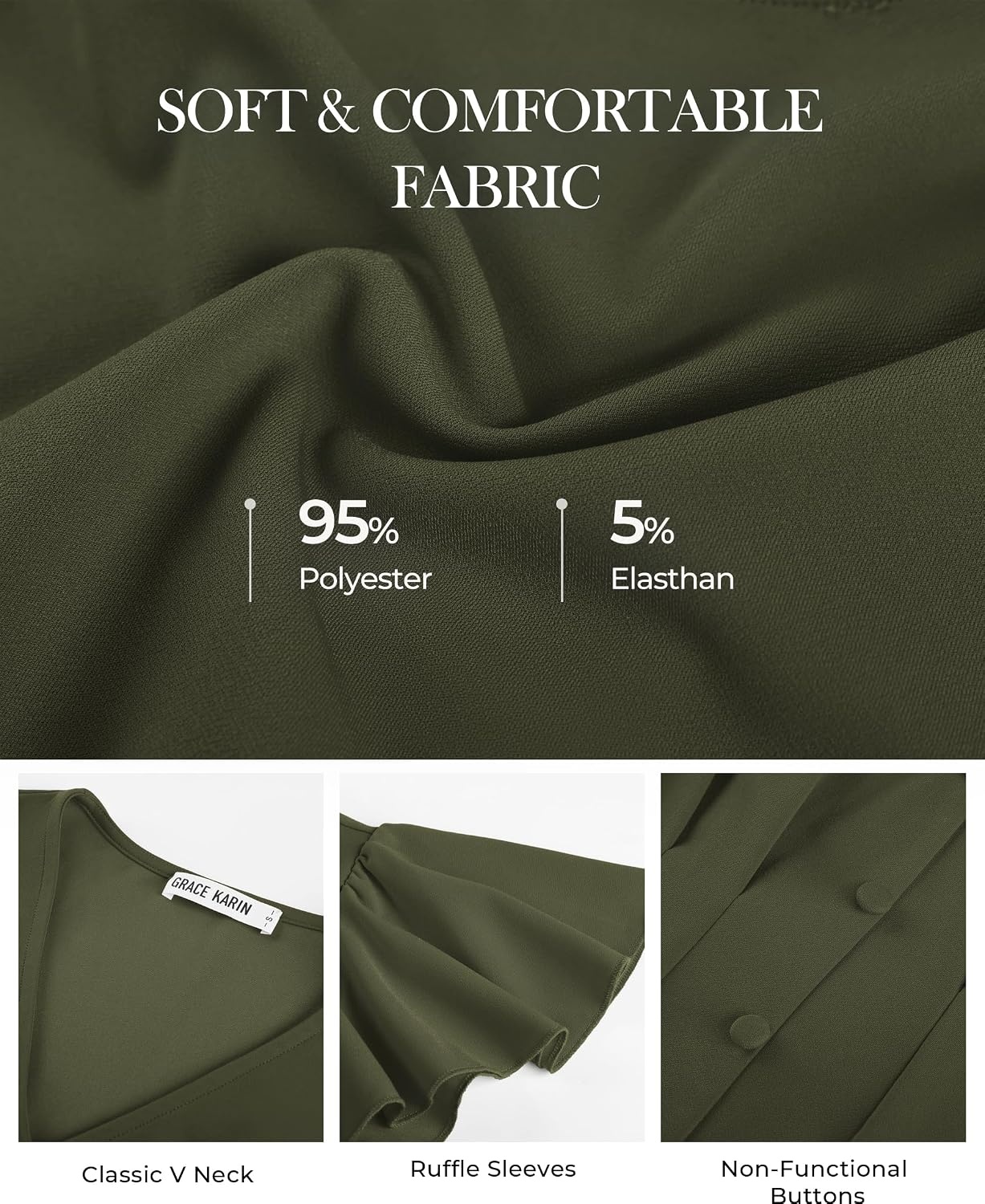 image:imageGRACE KARIN Womens Summer Blouses Dressy Casual Ruffle Peplum TopsArmy Green