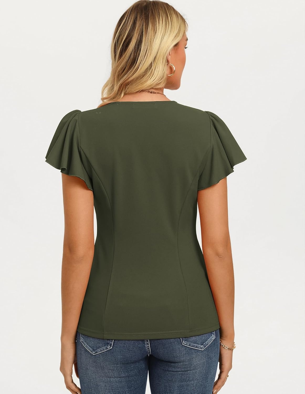 image:imageGRACE KARIN Womens Summer Blouses Dressy Casual Ruffle Peplum TopsArmy Green